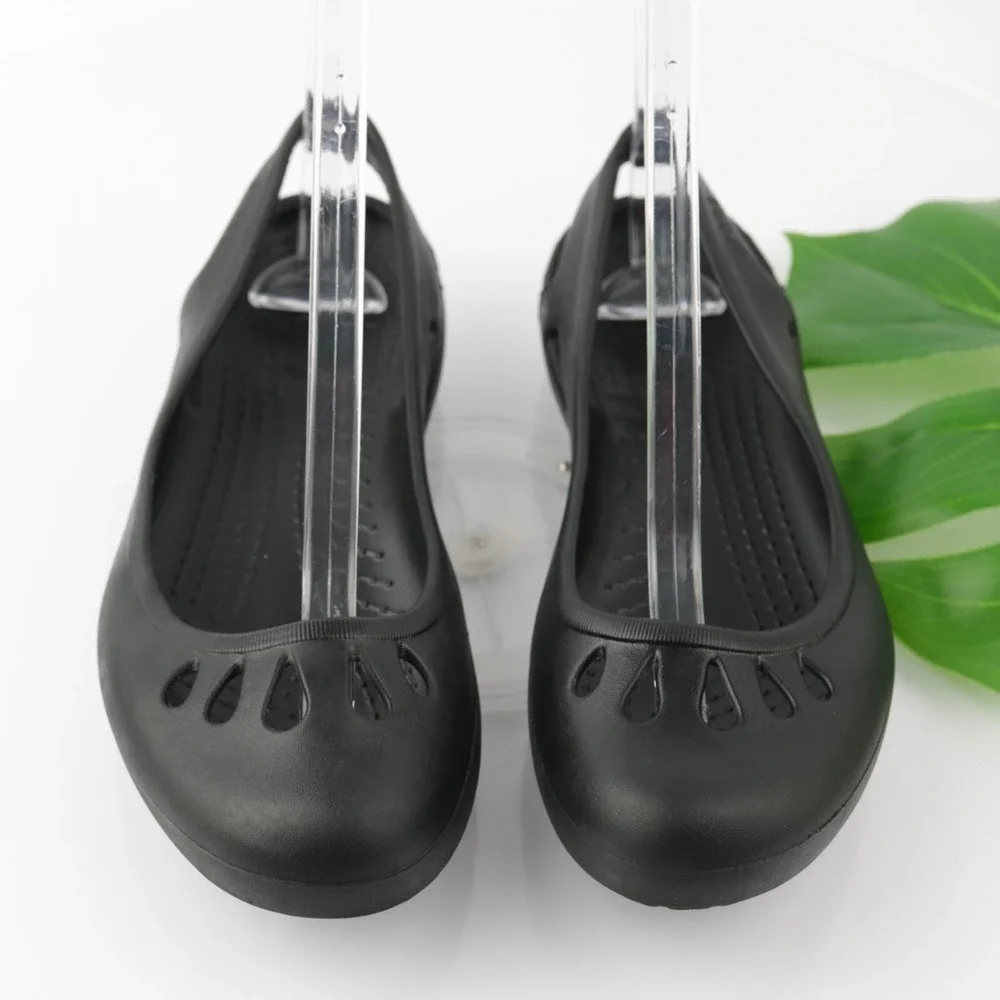 Crocs Womens Kadee Shoes Size 8 Black Slingback Flats Comfort Slip On Cutout